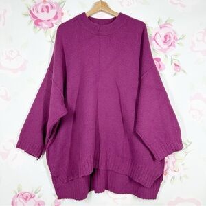 Free People Peaches Tunic Sweater Plum Caspia Hi Lo Mock Neck Sweater M